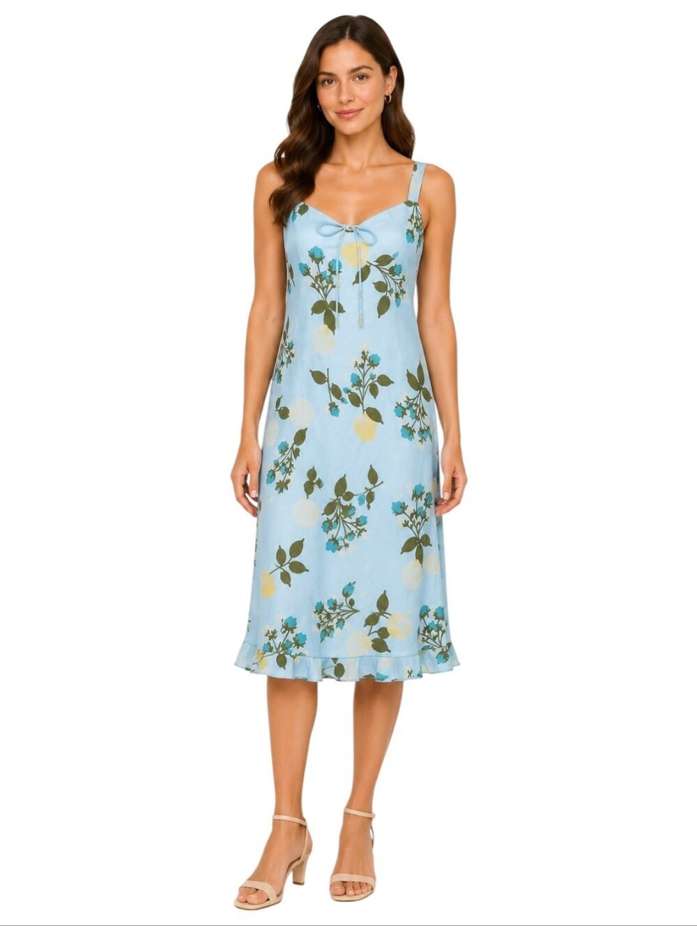 Ann Taylor LOFT 100% Linen Floral Midi Dress Print Women's 12